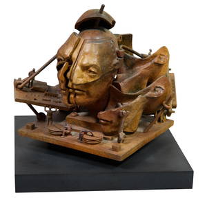 Ted Gall (American/California/Illinois, b. 1941), "Face Facets," 2003, H.- 6 1/2 in., Base W.- 6 1/2: Ted Gall (American/California/Illinois, b. 1941), "Face Facets," 2003, patinated bronze sculpture mounted on a black base, signed and dated on bottom, H.- 6 1/2 in., Base W.- 6 1/2 in.