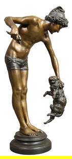 Ernest Charles Demosthene Guilbert (French, 1848-1913), "Separating the Foes," H.- 30 in., W.- 12: Ernest Charles Demosthene Guilbert (French, 1848-1913), "Separating the Foes," patinated bronze, signed "E. Guilbert" at the top of the rear of the integral stepped circular base, H.- 30 in., W.- 12