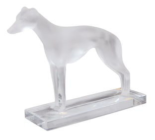 Lalique Frosted and Clear Crystal "Perceval" Greyhound Figure, 20th c., H.- 8 1/4 in., W.- 9 in.,