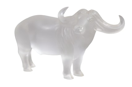 Lalique "Nam" Water Buffalo Frosted Crystal Figure, 20th c., H.- 8 1/2 in., W.- 14 in., D.- 5 1/2