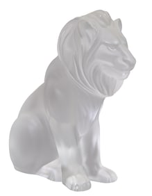 Lalique Satin Crystal Bamara Lion, 20th c., H.- 9 in., W.- 3 3/8 in., D.- 6 3/4 in.