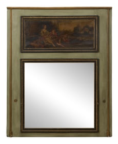 French Verte Peinte Trumeau Mirror, 19th c., H.- 63 1/4 in., W.- 51 in.