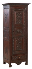 French Provincial Renaissance Revival Carved Walnut Bonnetiere, late 19th c., H.- 74 in., W.- 29