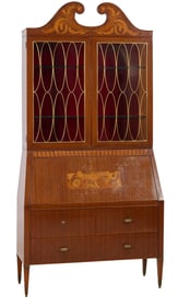 Continental Biedermeier Inspired Inlaid Secretary, 20th c., H.- 92 in., W.- 45 in., D.- 18 1/2 in.
