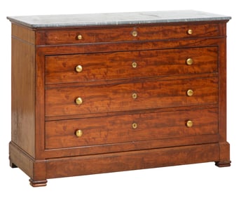 French Louis Philippe Marble Top Walnut Commode, mid 19th c., H.- 37 in., W.- 51 1/2 in., D.- 23 1/4