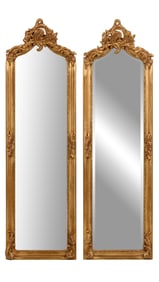 Pair of Louis XV Inspired Rococo Giltwood Pier Mirrors, 21st c., Each- H.- 66 1/2 in., W.- 20 in. (2