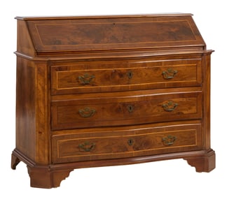 Dutch Oversized Inlaid Mahogany Slant Front Desk, 19th c., H.- 47 3/4 in., W.- 56 in., D.- 28 in.