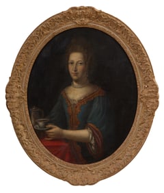 French School (Late 18th Century), "Portrait of a Lady with Tea," H.- 29 in., W.- 23 1/2 in.,