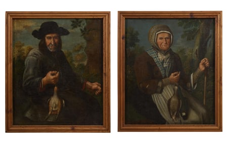 French/Flemish School (17th/18th Century), "Pair of Peasant Portraits, Husband and Wife..."