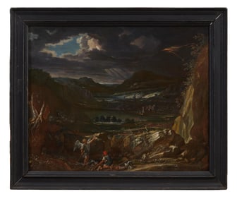 Italian School (18th Century), "Winged Angel Leading Elijah out of the Wilderness Towards Mount