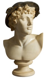 White and Gray Variegated Marble Bust of Mercury, 20th c., H.- 23 1/4 in., W.- 13 1/2 in., D.- 10