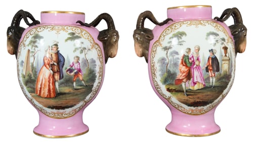 Pair of Meissen Porcelain Baluster Potpourri Vases, 19th c., Each- H.- 10 1/2 in., W.- 9 in., D.- 6