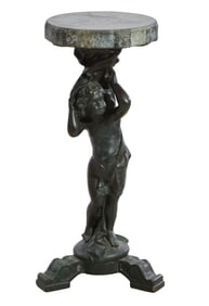 Marble and Bronze Pedestal, 20th c., H.- 32 in., Dia.- 14 in.
