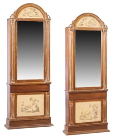 Pair of English Pine Chinoiserie Cabinets, 20th c., Each- H.- 90 in., W.- 32 in., D.- 12 in. (2