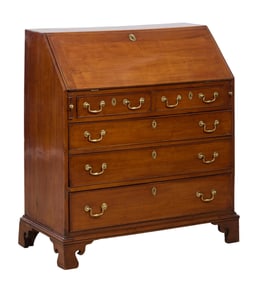 Southern Inlaid Cherry Slant Front Desk, late 18th c., H.- 42 1/2 in., W.- 37 1/2 in., D.- 19 1/2