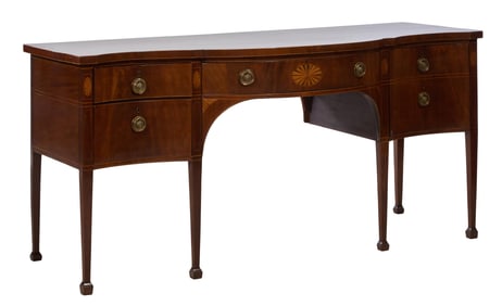 American Sheraton Inlaid Mahogany Sideboard, early 19th c., H.- 35 in., W.- 72 1/2 in., D.- 30 in.