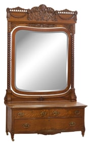 American Aesthetics Oak Dressing Chest with Mirror, early 20th c., H.- 92 1/2 in., W.- 53 1/2 in.,