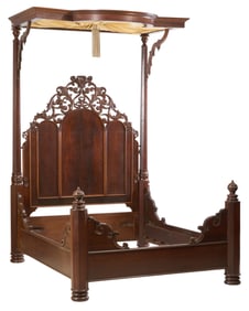 American Rococo Rosewood Half Tester Bed, mid to late 19th c., H.- 110 in., Int. W.- 62 in., Int.