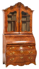 French Transitional Louis XV/XVI Style Parquetry Bombe Secretary Commode, late 19th c., H.- 92