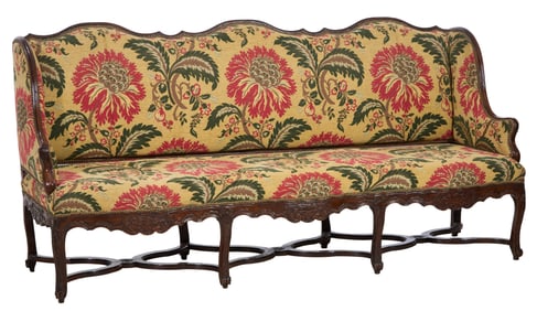 Large French Louis XIV Style Carved Walnut Canape, early 19th c., H.- 41 in., W.- 83 1/2 in., D.- 28