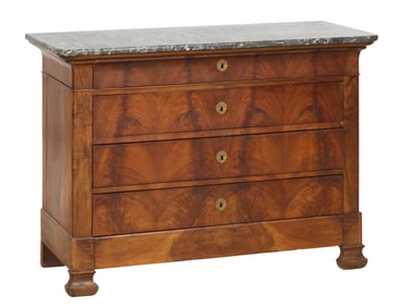 French Louis Philippe Marble Top Walnut Commode, mid 19th c., H.- 37 in., W.- 51 in., D.- 22 1/2 in.