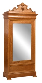 French Louis Philippe Burled Maple Bonnetiere, mid 19th c., H.- 97 in., W.- 44 in., D.- 20 in.