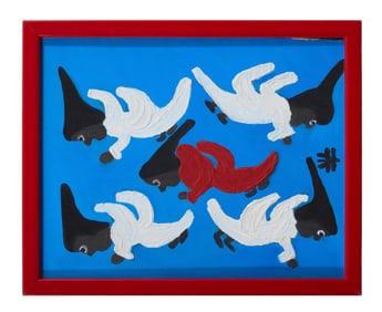 Clementine Hunter (American/Louisiana, 1887-1988), "Untitled (Good and Bad Angels)," c. 1982, H.- 7
