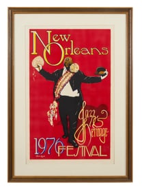 New Orleans Jazz and Heritage Festival Poster, with Fats Houston, 1976, Sight- H.- 33 5/8 in., W.-