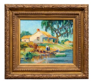 After William Woodward (American/Massachusetts/Louisiana, 1859-1939), "Louisiana Cabin Scene," H.- 9