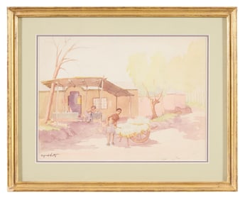 Alfred Hutty (American, 1877-1954), "Raking Hay," Sight- H.- 10 in., W.- 13 1/2 in., Framed- H.- 15