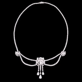 Platinum Diamond Necklace, Total Diamond Wt.- app. 18.30 cts., Necklace- L.- 15 1/2 in.
