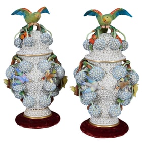 Rare Pair of Meissen "Schneeballen" Covered Baluster Vases, 19th c., Each- H.- 21 in., Dia.- 10 in.