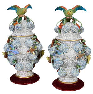 Rare Pair of Meissen "Schneeballen" Covered Baluster Vases, 19th c., Each- H.- 21 in., Dia.- 10 in.