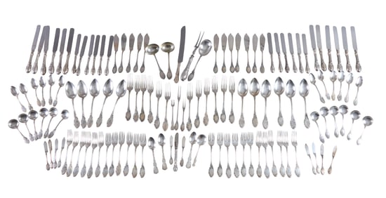 One Hundred Twenty-Three Piece German 800 Silver Flatware Service, 20th c., App. Total 800 Silver