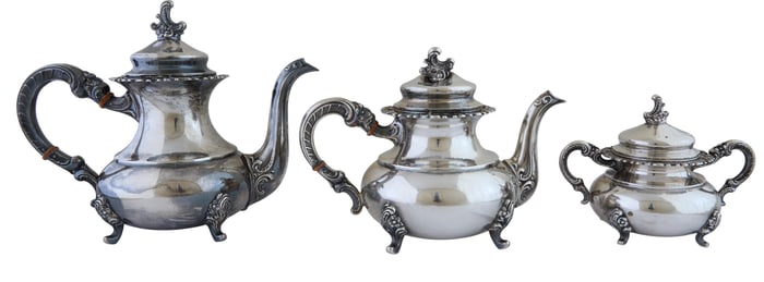 Three Piece Sterling Tea Service, by Alt-Heidelberg, early 20th c., App. Total Sterling Wt.- 54 Troy