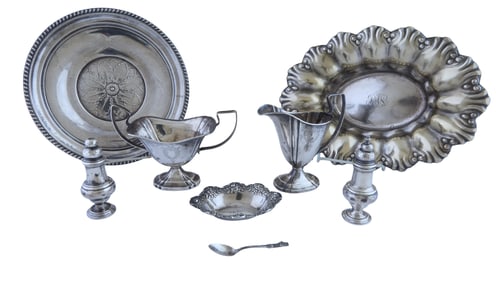Eight Pieces of Sterling Serving Ware, 20th c., App. Total Sterling Wt.- 31.1 Troy oz.; Center Bowl-