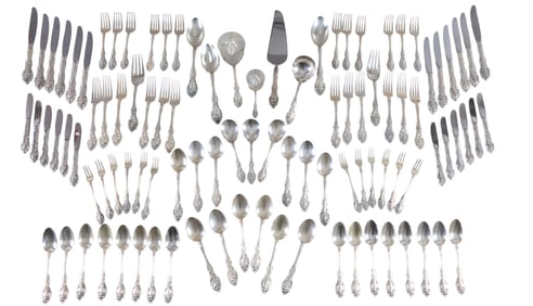 One Hundred Piece Gorham Sterling Dinner Service, App. Total Sterling Wt.- 140.57 Troy oz., Chest-