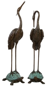 Pair of Patinated Bronze Fountain Figures, 21st c., Taller- H.- 72 in., W.- 16 in., D.- 24 in. (2