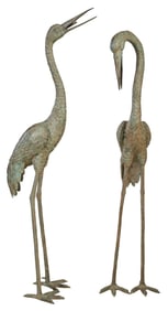 Pair of Patinated Bronze Fountain Figures, 21st c., Taller- H.- 70 in., W.- 8 1/2 in., D.- 25 in. (2