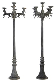 Pair of Cast Aluminum Outdoor Lanterns, 20th/21st c., Each- H.- 94 in., Dia.- 28 in. (2 Pcs.)