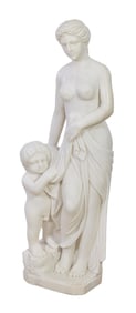 Marble Statue of Draped Figure with Child, 20th c., H.- 44 in., W.- 13 1/2 in., D.- 9 1/2 in.