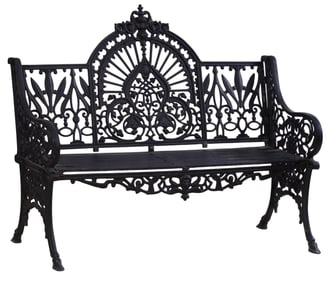 American Aesthetics Cast Iron Garden Bench, 21st c., H.- 43 in., W.- 51 in., D.- 25 in.
