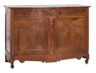 French Louis XV Style Inlaid Walnut Sideboard, 19th c., H.- 43 1/2 in., W.- 62 in., D.- 25 3/4 in.