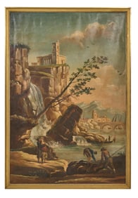 Continental/Italian School (19th Century), "Lovers at the Embankment Overlooking the Waterfall," H.-