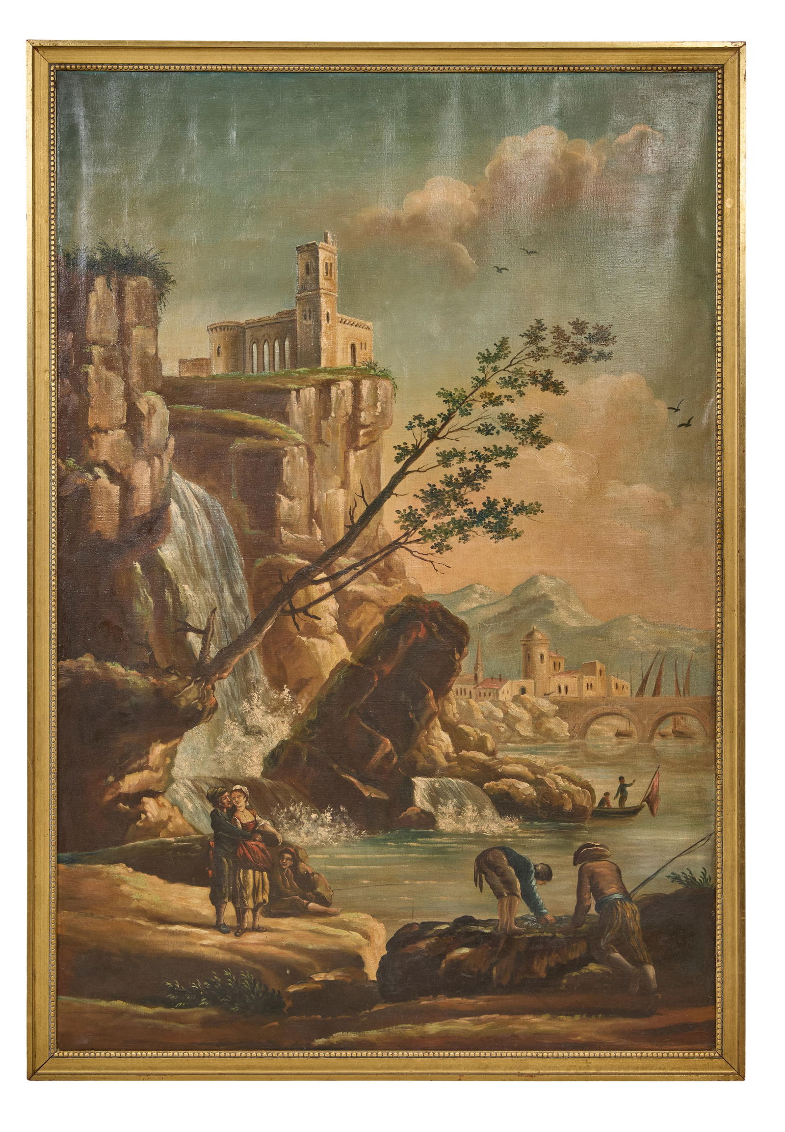 Continental/Italian School (19th Century), "Lovers at the Embankment Overlooking the Waterfall," H.- (1 of 2)