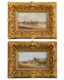 Alfred Steinacker (German/Austrian, 1838-1914), Two Horse Race Paintings, 19th c., Each- H.- 7 1/4
