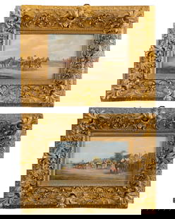 Alfred Steinacker (German/Austrian, 1838-1914), Two Horse Race Paintings, 19th c., Each- H.- 7 1/4: Alfred Steinacker (German/Austrian, 1838-1914), Two Horse Race Paintings, 19th c., pair of oils on canvas, each signed lower left, presented in an ornate gilded frame, Each- H.- 7 1/4 in., W.- 12 1/2