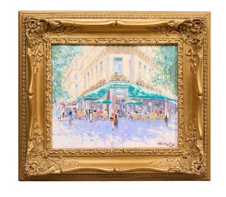 Niek van der Plas (Dutch, b. 1954), "Parisian Cafe Corner," H.- 9 5/8 in., W.- 11 1/2 in., Framed-