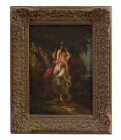 French/Continental School (19th Century), "Women and Children Picking Cherries," H.- 13 1/2 in., W.-