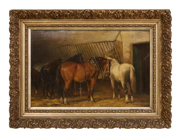 Klaas van Vliet (German, 1841-1917), "Horses at the Stables," 19th c., H.- 20 1/2 in., W.- 31 1/2